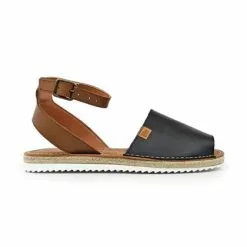 Womens Leather Menorcan Sandals Ankle Strap Padded Insole 15201 Black, By C. Ortuño