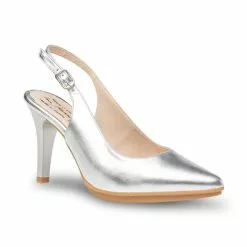 Womens Metallic Leather High Heeled Slingback Pumps 1495 Silver, By Eva Mañas -Comfort Heels Sales womens metallic leather high heeled slingback pumps 1495 silver by eva manas 2