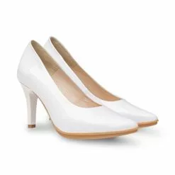 Womens Patent Leather High Heeled Pumps 1499 White, By Eva Mañas -Comfort Heels Sales womens patent leather high heeled pumps 1499 white by eva manas 2