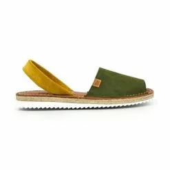 Womens Platform Split Leather Menorcan Sandals Padded Insole 15202 Green, By C. Ortuño